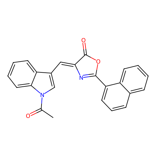 (Z)-4-((1-acetyl-1H-indol-3-yl)methylene)-2-(naphthalen-1-yl)oxazol-5(4H)-one structure