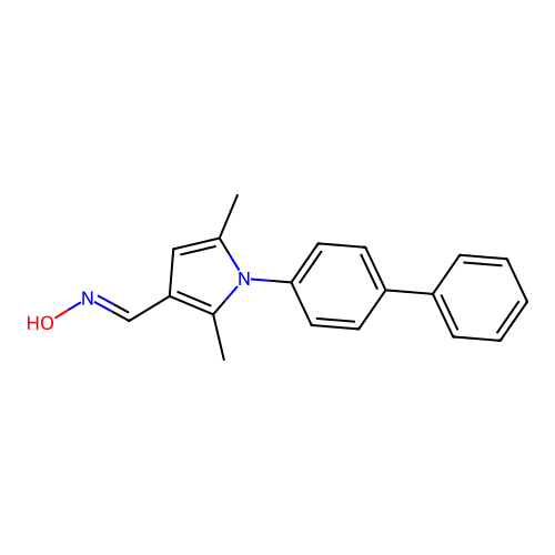 (NE)-N-[[2,5-dimethyl-1-(4-phenylphenyl)pyrrol-3-yl]methylidene]hydroxylamine structure