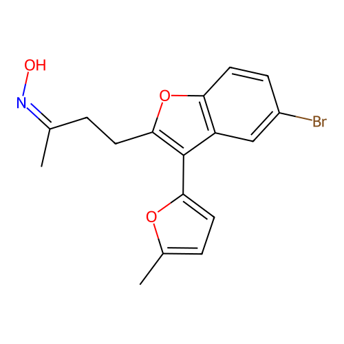 (2Z)-4-[5-bromo-3-(5-methylfuran-2-yl)-1-benzofuran-2-yl]-N-hydroxybutan-2-imine structure
