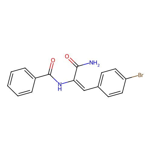 N-[(1E)-3-amino-1-(4-bromophenyl)-3-oxoprop-1-en-2-yl]benzamide structure