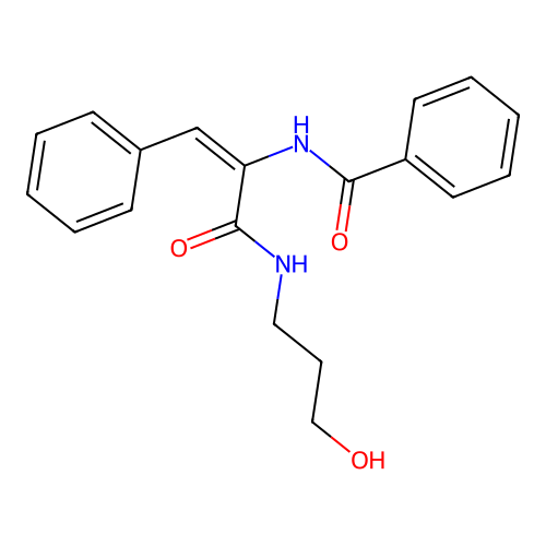 (2E)-N-(3-hydroxypropyl)-3-phenyl-2-(phenylcarbonylamino)prop-2-enamide structure