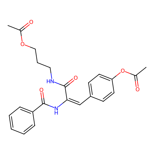 (E)-3-(3-(4-acetoxyphenyl)-2-benzamidoacrylamido)propyl acetate structure