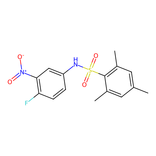 N-(4-fluoro-3-nitrophenyl)-2,4,6-trimethylbenzenesulfonamide structure