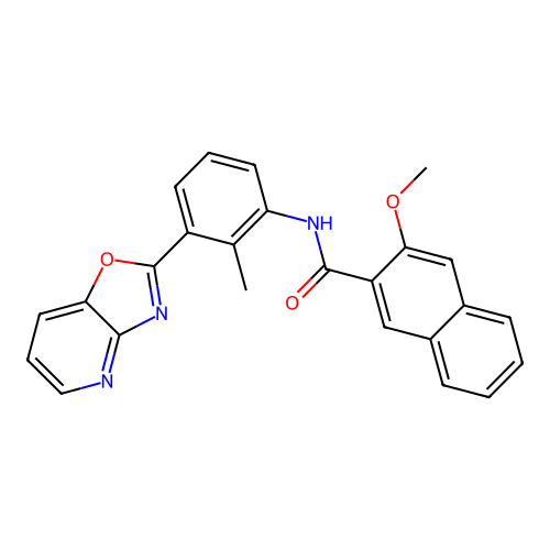 3-methoxy-N-[2-methyl-3-([1,3]oxazolo[4,5-b]pyridin-2-yl)phenyl]naphthalene-2-carboxamide structure
