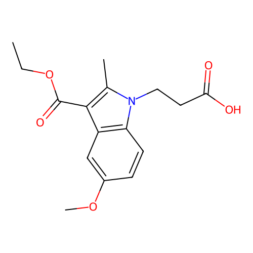 3-[3-(ethoxycarbonyl)-5-methoxy-2-methyl-1H-indol-1-yl]propanoic acid structure