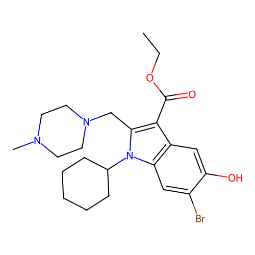 Ethyl 6-bromo-1-cyclohexyl-5-hydroxy-2-[(4-methylpiperazin-1-yl)methyl]indole-3-carboxylate structure