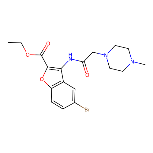 5-bromo-3-[[2-(4-methyl-1-piperazinyl)-1-oxoethyl]amino]-2-benzofurancarboxylic acid ethyl ester structure