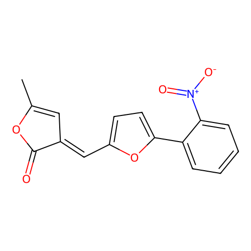 (3E)-5-methyl-3-{[5-(2-nitrophenyl)furan-2-yl]methylidene}furan-2(3H)-one structure