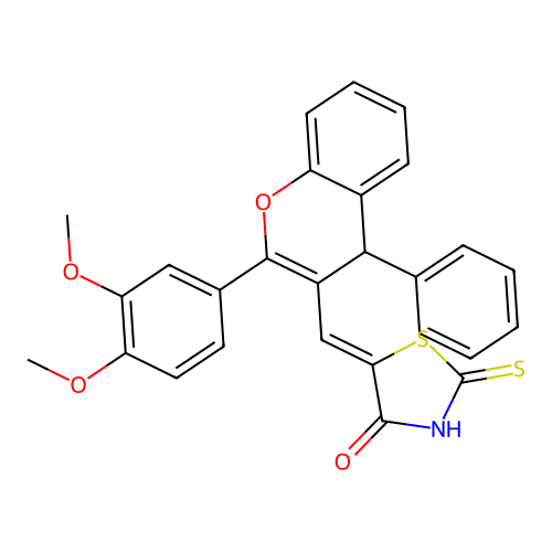 5-((2-(3,4-dimethoxyphenyl)-4-phenyl-4H-chromen-3-yl)methylene)-2-thioxothiazolidin-4-one structure