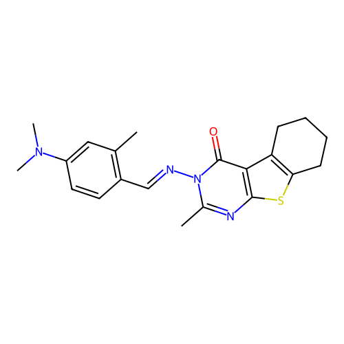 3-[(E)-[4-(dimethylamino)-2-methylphenyl]methylideneamino]-2-methyl-5,6,7,8-tetrahydro-[1]benzothiolo[2,3-d]pyrimidin-4-one structure