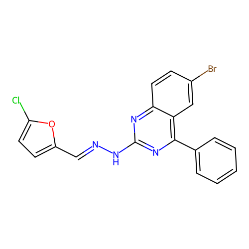 (E)-6-bromo-2-(2-((5-chlorofuran-2-yl)methylene)hydrazinyl)-4-phenylquinazoline structure