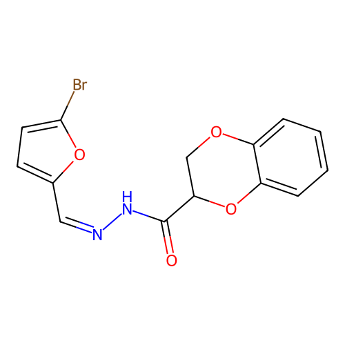 (Z)-N'-((5-bromofuran-2-yl)methylene)-2,3-dihydrobenzo[b][1,4]dioxine-2-carbohydrazide structure