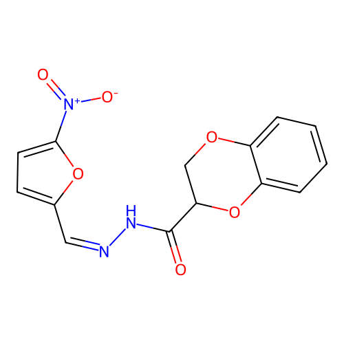 (Z)-N'-((5-nitrofuran-2-yl)methylene)-2,3-dihydrobenzo[b][1,4]dioxine-2-carbohydrazide structure