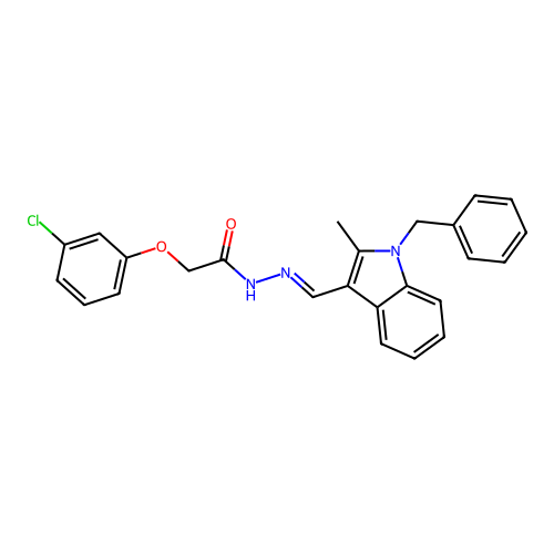 (E)-N'-((1-benzyl-2-methyl-1H-indol-3-yl)methylene)-2-(3-chlorophenoxy)acetohydrazide structure