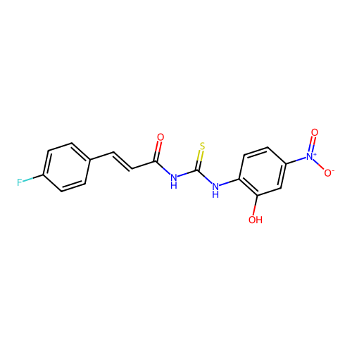 (2E)-3-(4-fluorophenyl)-N-[(2-hydroxy-4-nitrophenyl)carbamothioyl]prop-2-enamide structure