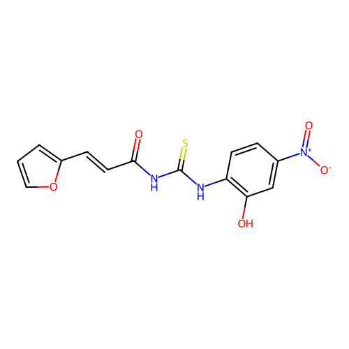 (2E)-3-(furan-2-yl)-N-[(2-hydroxy-4-nitrophenyl)carbamothioyl]prop-2-enamide structure