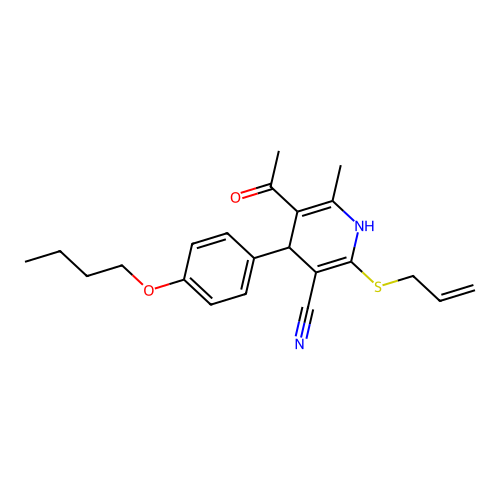 5-acetyl-4-(4-butoxyphenyl)-6-methyl-2-prop-2-enylsulfanyl-1,4-dihydropyridine-3-carbonitrile structure