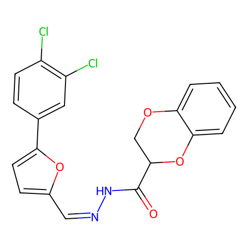 (Z)-N'-((5-(3,4-dichlorophenyl)furan-2-yl)methylene)-2,3-dihydrobenzo[b][1,4]dioxine-2-carbohydrazide structure