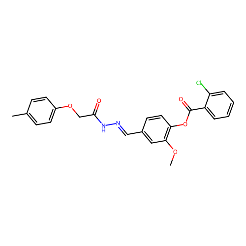 2-Methoxy-4-(2-((4-methylphenoxy)acetyl)carbohydrazonoyl)phenyl 2-chlorobenzoate structure