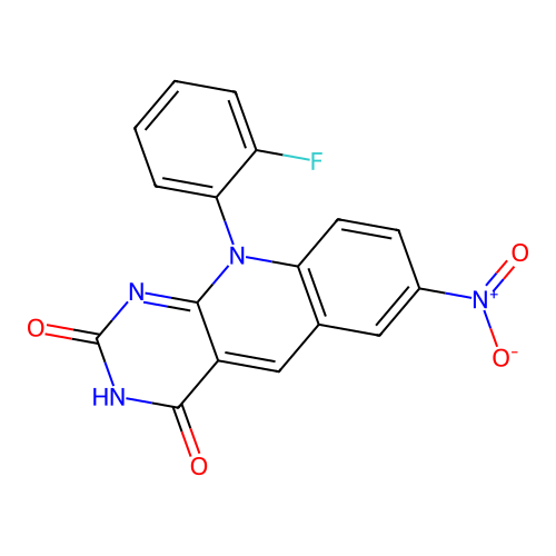 10-(2-fluorophenyl)-7-nitropyrimido[4,5-b]quinoline-2,4(3H,10H)-dione structure