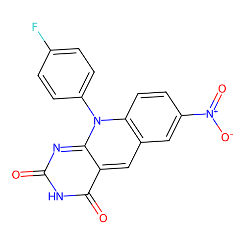 10-(4-fluorophenyl)-7-nitropyrimido[4,5-b]quinoline-2,4(3H,10H)-dione structure