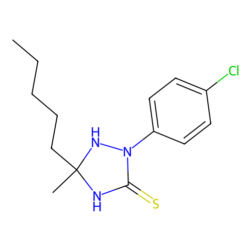 2-(4-Chlorophenyl)-5-methyl-5-pentyl-1,2,4-triazolidine-3-thione structure