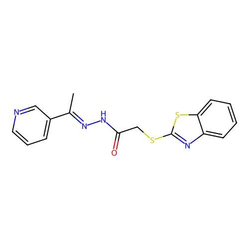 2-(1,3-benzothiazol-2-ylsulfanyl)-N'-[(1E)-1-(pyridin-3-yl)ethylidene]acetohydrazide structure