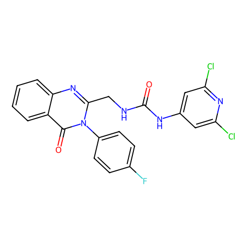 3-(2,6-dichloropyridin-4-yl)-1-[[3-(4-fluorophenyl)-4-oxo-quinazolin-2-yl]methyl]urea structure