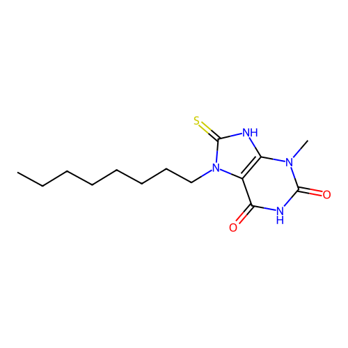 3-Methyl-7-octyl-8-sulfanyl-1,3,7-trihydropurine-2,6-dione structure