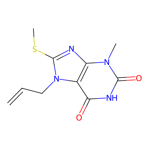3-Methyl-8-methylthio-7-prop-2-enyl-1,3,7-trihydropurine-2,6-dione structure