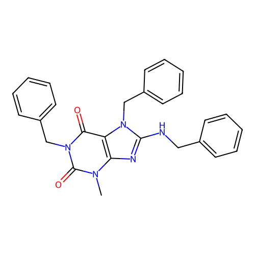 1,7-dibenzyl-8-(benzylamino)-3-methyl-3,7-dihydro-1H-purine-2,6-dione structure