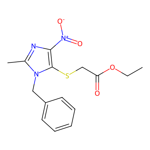 ethyl [(1-benzyl-2-methyl-4-nitro-1H-imidazol-5-yl)sulfanyl]acetate structure