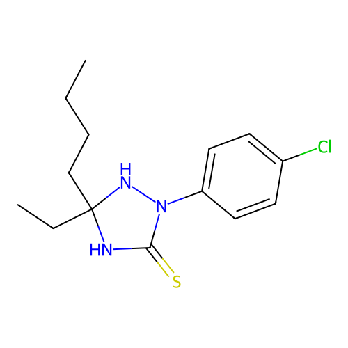 5-Butyl-2-(4-chlorophenyl)-5-ethyl-1,2,4-triazolidine-3-thione structure