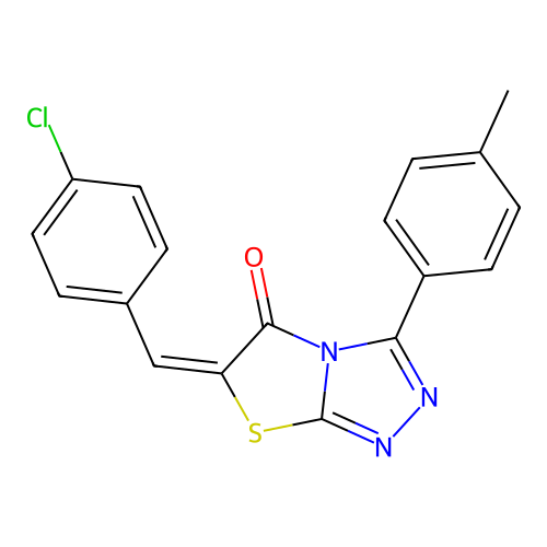 (E)-6-(4-chlorobenzylidene)-3-(p-tolyl)thiazolo[2,3-c][1,2,4]triazol-5(6H)-one structure