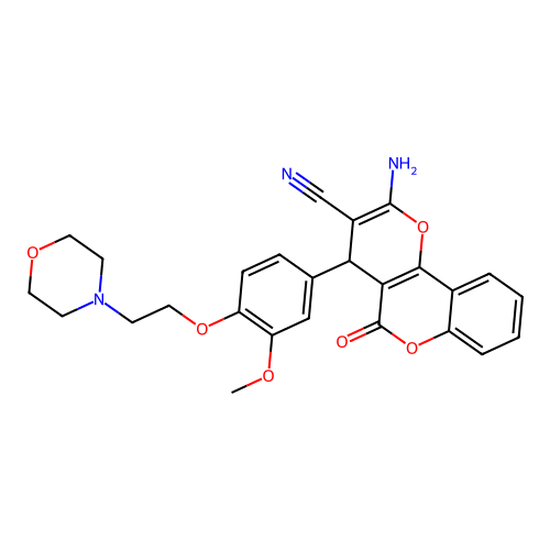 2-amino-4-{3-methoxy-4-[2-(morpholin-4-yl)ethoxy]phenyl}-5-oxo-4H,5H-pyrano[3,2-c]chromene-3-carbonitrile structure