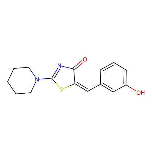 (E)-5-(3-hydroxybenzylidene)-2-(piperidin-1-yl)thiazol-4(5H)-one structure