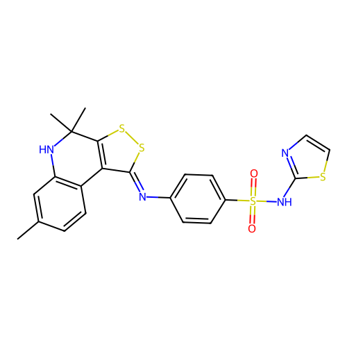 N-(1,3-thiazol-2-yl)-4-{[(1Z)-4,4,7-trimethyl-4,5-dihydro-1H-[1,2]dithiolo[3,4-c]quinolin-1-ylidene]amino}benzenesulfonamide structure