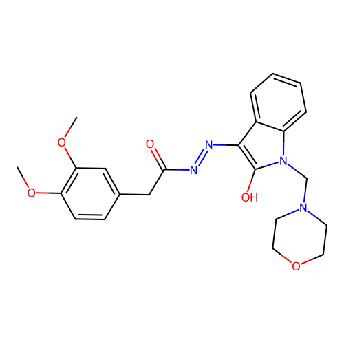 2-(3,4-dimethoxyphenyl)-N'-[(3Z)-1-(morpholin-4-ylmethyl)-2-oxo-1,2-dihydro-3H-indol-3-ylidene]acetohydrazide structure