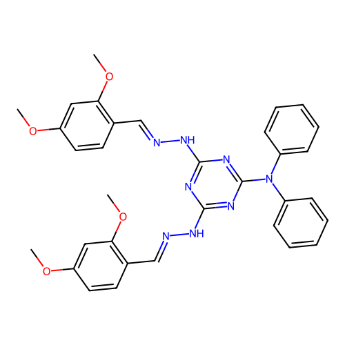 2,4-dimethoxybenzaldehyde [4-[2-(2,4-dimethoxybenzylidene)hydrazino]-6-(diphenylamino)-1,3,5-triazin-2-yl]hydrazone structure