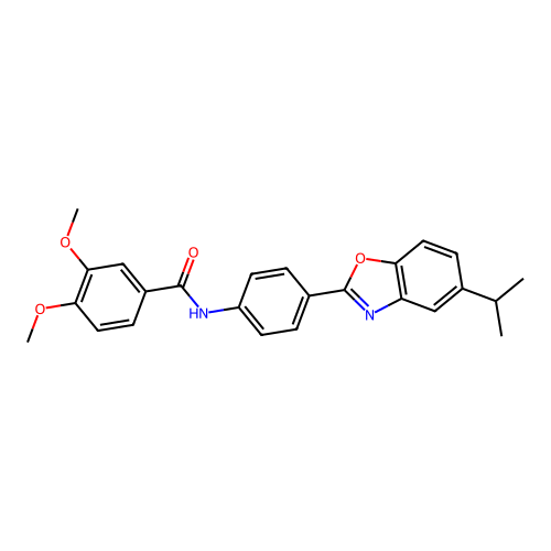 3,4-dimethoxy-N-{4-[5-(propan-2-yl)-1,3-benzoxazol-2-yl]phenyl}benzamide structure