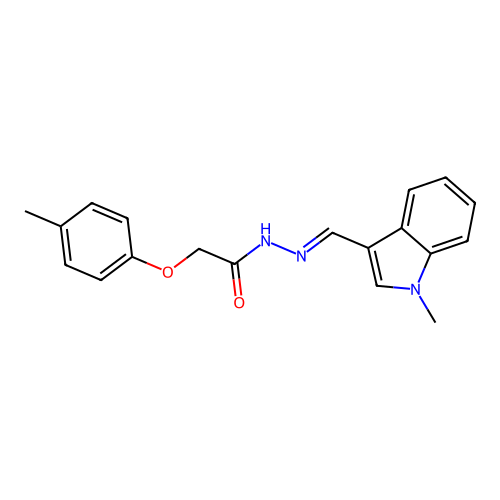 N-[(E)-(1-methylindol-3-yl)methylideneamino]-2-(4-methylphenoxy)acetamide structure