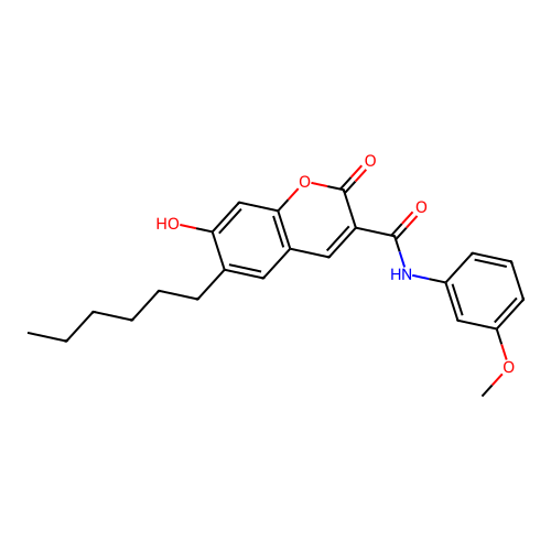 6-hexyl-7-hydroxy-N-(3-methoxyphenyl)-2-oxo-2H-chromene-3-carboxamide structure