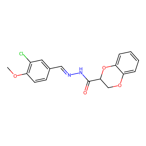 N'-[(E)-(3-chloro-4-methoxyphenyl)methylidene]-2,3-dihydro-1,4-benzodioxine-2-carbohydrazide structure