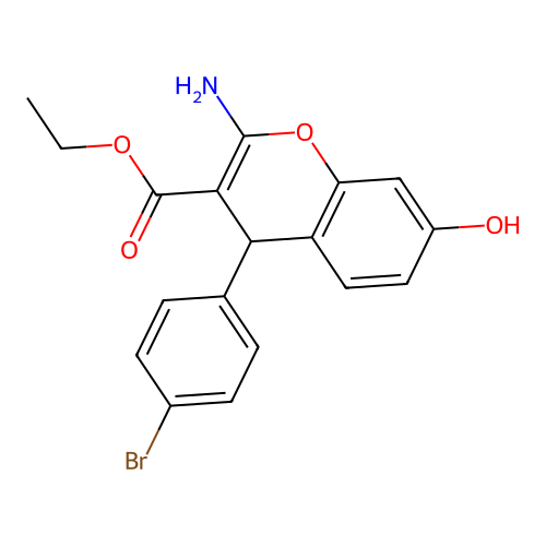 ethyl 2-amino-4-(4-bromophenyl)-7-hydroxy-4H-chromene-3-carboxylate structure