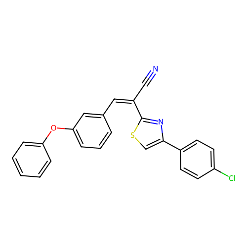 (Z)-2-(4-(4-chlorophenyl)thiazol-2-yl)-3-(3-phenoxyphenyl)acrylonitrile structure