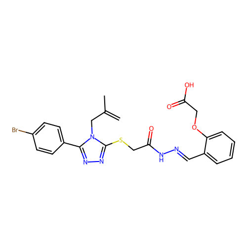 (2-{(E)-[({[5-(4-bromophenyl)-4-(2-methyl-2-propenyl)-4H-1,2,4-triazol-3-yl]sulfanyl}acetyl)hydrazono]methyl}phenoxy)acetic acid structure