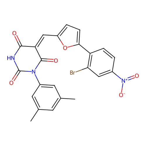 (5Z)-5-[[5-(2-bromo-4-nitrophenyl)furan-2-yl]methylidene]-1-(3,5-dimethylphenyl)-1,3-diazinane-2,4,6-trione structure