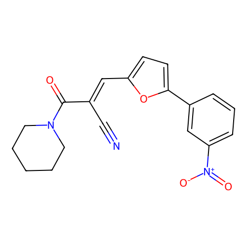 (2E)-3-[5-(3-nitrophenyl)furan-2-yl]-2-(piperidin-1-ylcarbonyl)prop-2-enenitrile structure