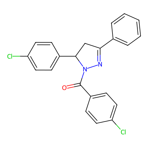 (4-chlorophenyl)(5-(4-chlorophenyl)-3-phenyl-4,5-dihydro-1H-pyrazol-1-yl)methanone structure