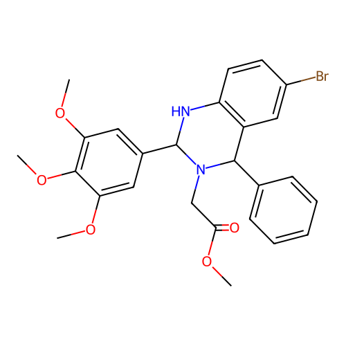 methyl [6-bromo-4-phenyl-2-(3,4,5-trimethoxyphenyl)-1,4-dihydroquinazolin-3(2H)-yl]acetate structure